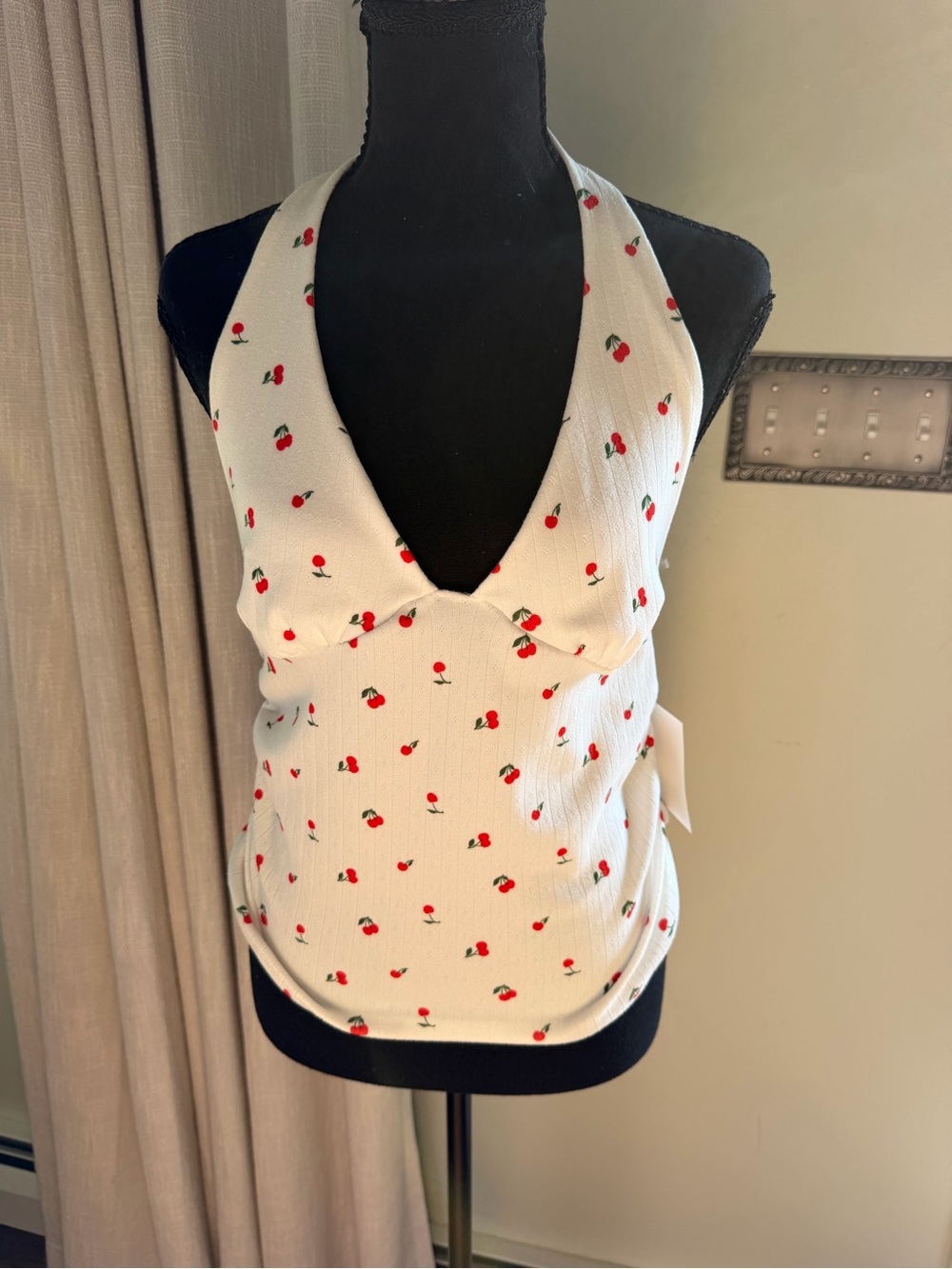 Ivory Halter Camisole with Cherry Print